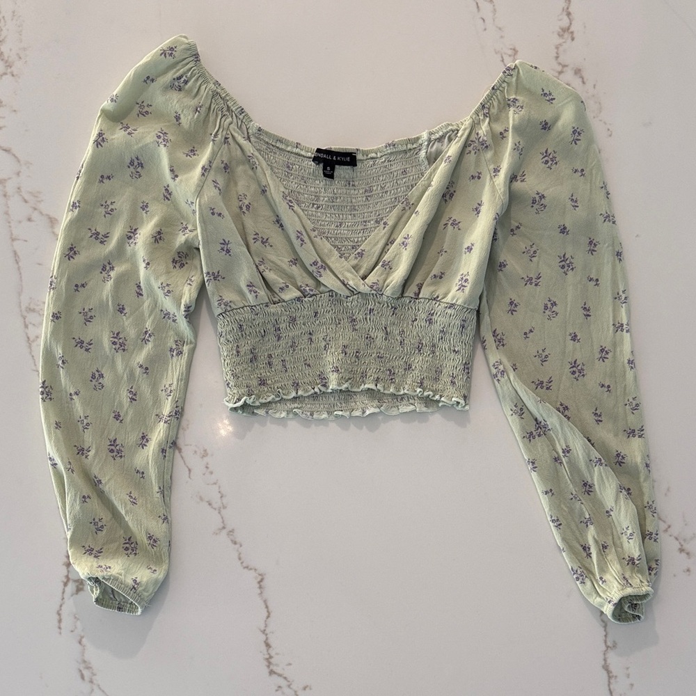 Kendall & Kylie Light Green Floral Blouse